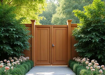 Secure garden entrance with lush greenery