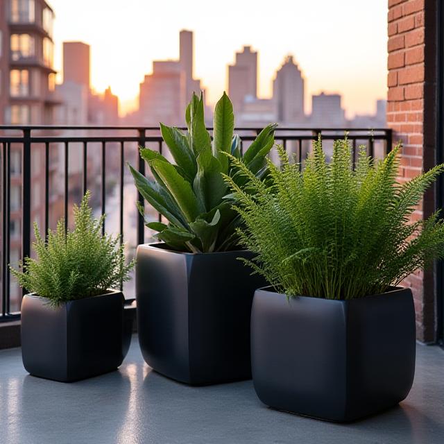 The Brooklyn Balcony Planter Set in a high-rise setting